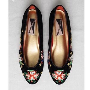 Mootsies Tootsies Christmas Snowman Velvet Ballet Flats Black 10M Statement